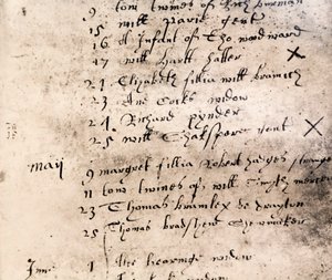 Facsimile della registrazione della sepoltura di William Shakespeare il 25 aprile 1616